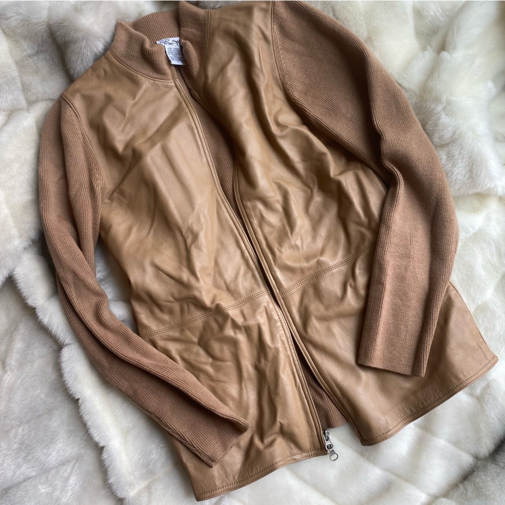 Camel soft leather and sweater material size small jacket